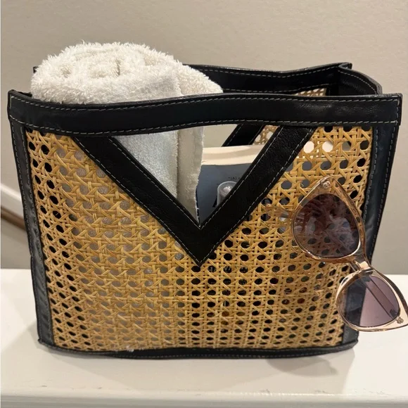 Handcrafted Leather & Rattan Structured Tote | Modern Boho Statement Bag - Picture 4 of 8